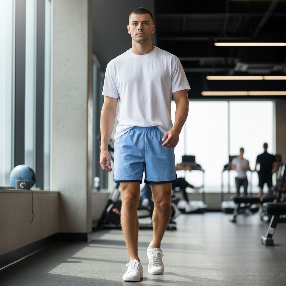 Solfire Brooklyn Mens XL Athletic‎ Shorts Light Blue Navy Colorblock Activewear